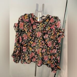TopShop ruffle sheer floral blouse‎ size 6